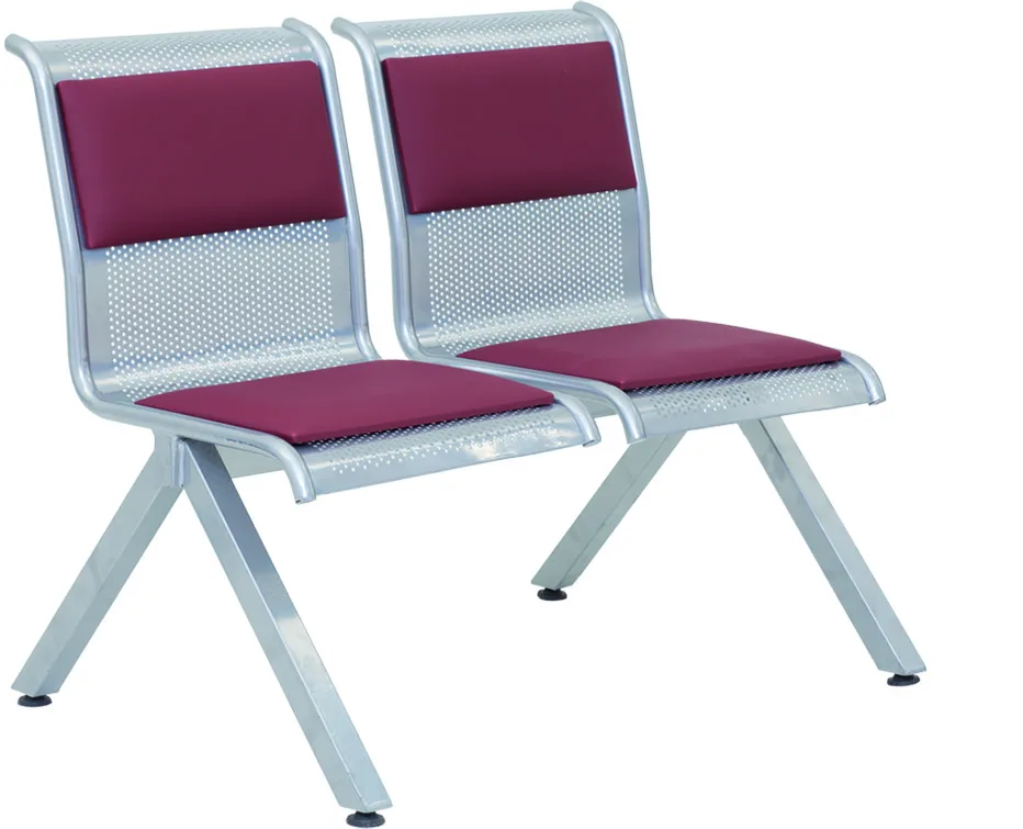 İkili Metal Bekleme Koltuğu — Döşemeli Kolçaksız İkili metal bekleme koltuğu deri döşemeli kolçaksız — hastane, okul, havaalanı ve terminal bekleme salonları için delikli sac kolay temizlenen sıralı bekleme koltuğu
